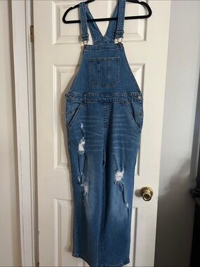Classic Blue Denim Overalls Jeans - Women's Distressed Bib